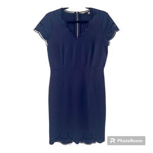 TAHARI Women's Dress Embroidered V-neck Cap Sleeve Navy Blue Size 6